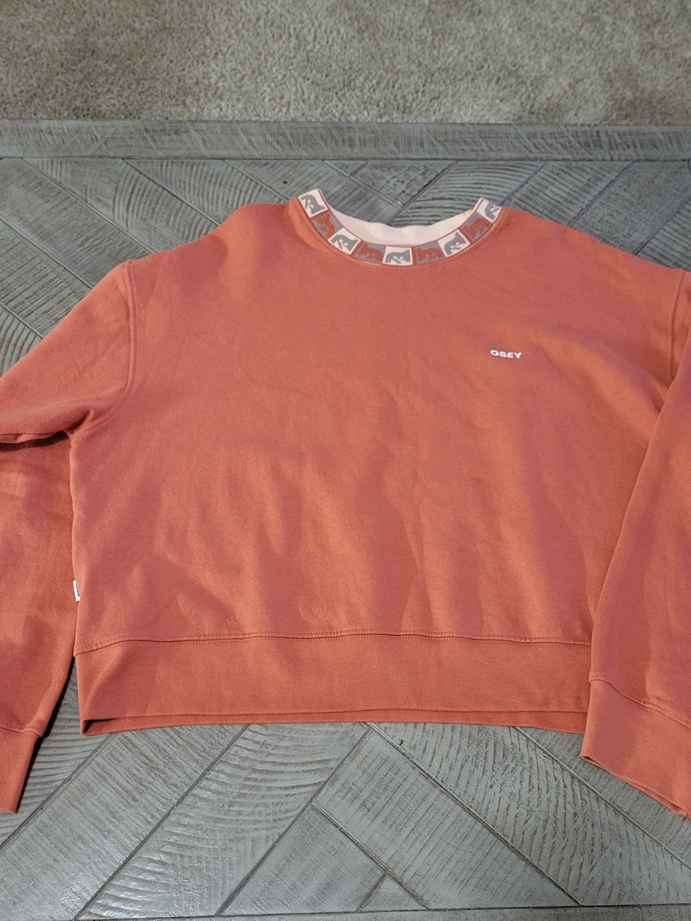 OBEY Organic Men’s Large Rust Orange Crewneck Sweatshirt Logo Streetwear